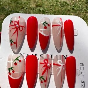 Elegant Red and White Stiletto Press-On Nails